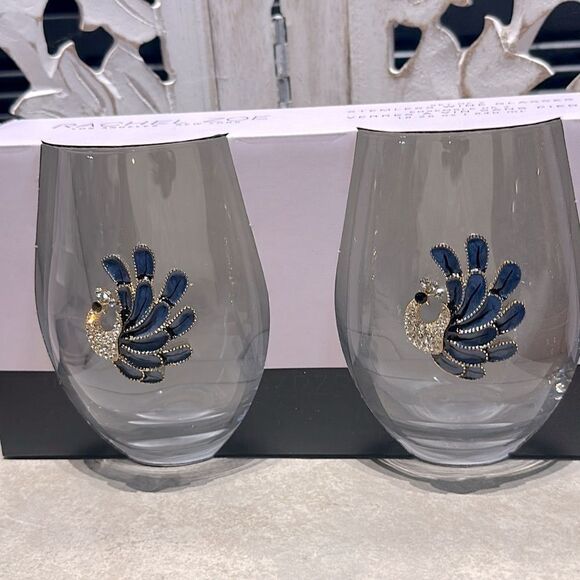 Rachel Zoe Crystal Embellished Peacock Stemless Wine Glasses! - Picture 2 of 10